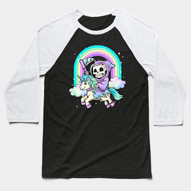 Pastel Goth Grim Reaper Unicorn Baseball T-Shirt by KAWAIITEE